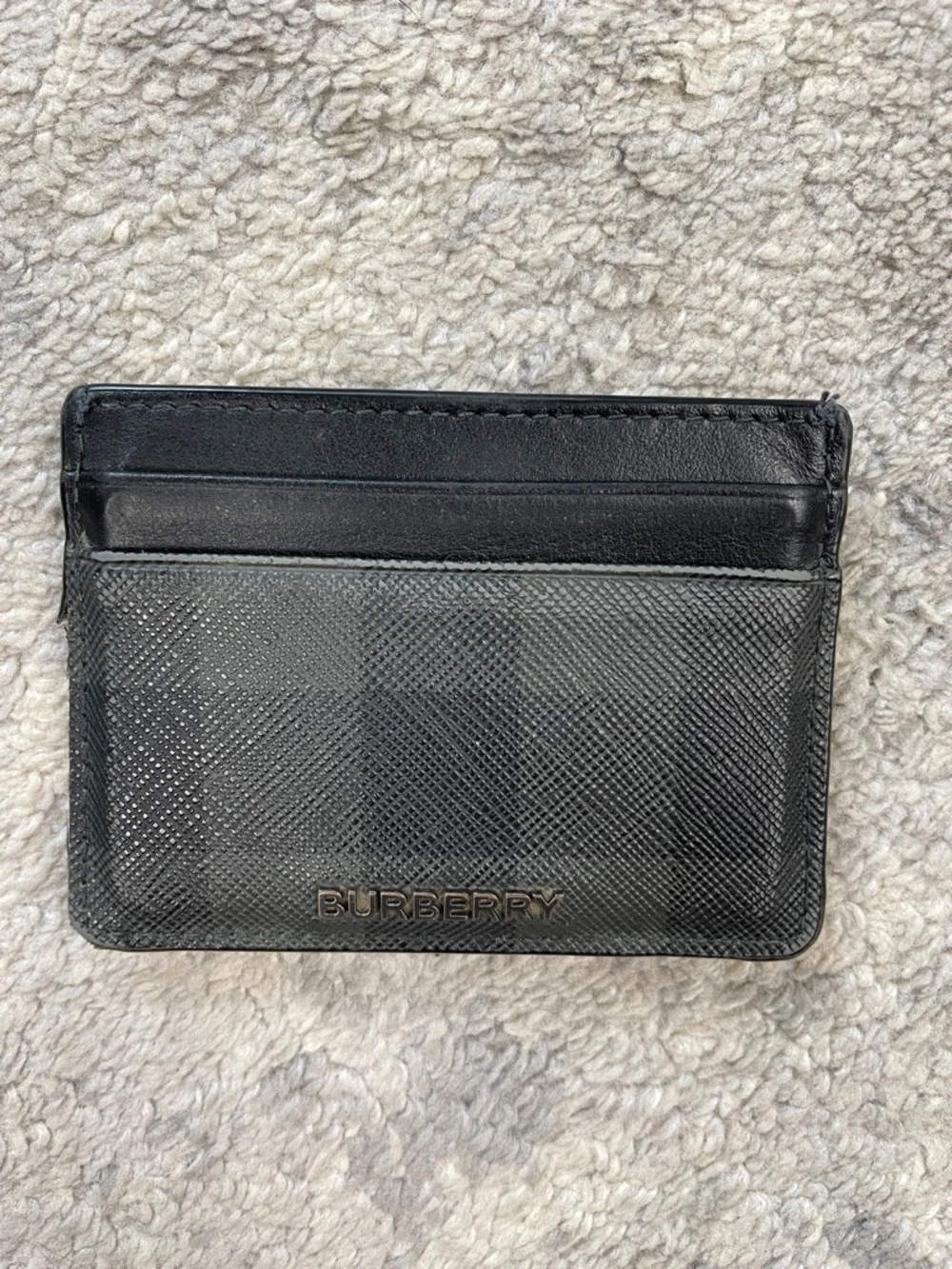 Burberry Sandon Check Leather Card Holder Case Charcoal